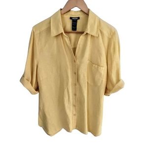 OLSEN | Linen Button Down Shirt Blouse | Yellow | Size Large